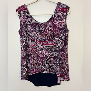 Stitch Fix Paper Moon Cropped Hi-Lo Paisley Tank Top Navy Blue Back Size Large